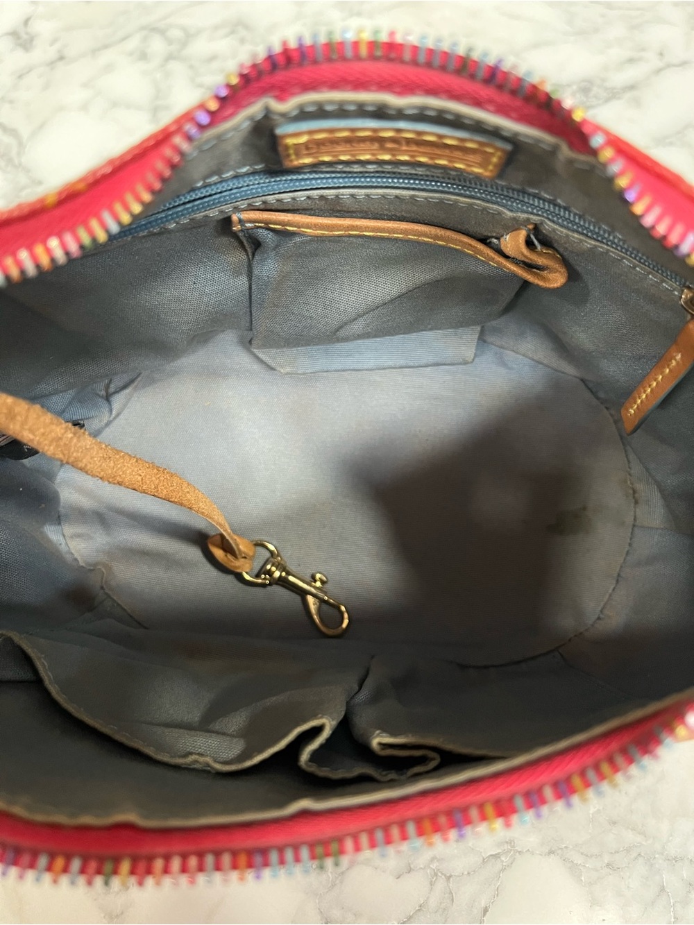 Dooney & Bourke Vintage Pink Multicolor Rainbow Logo Hobo Shoulder Bag Y2K - Picture 14 of 16